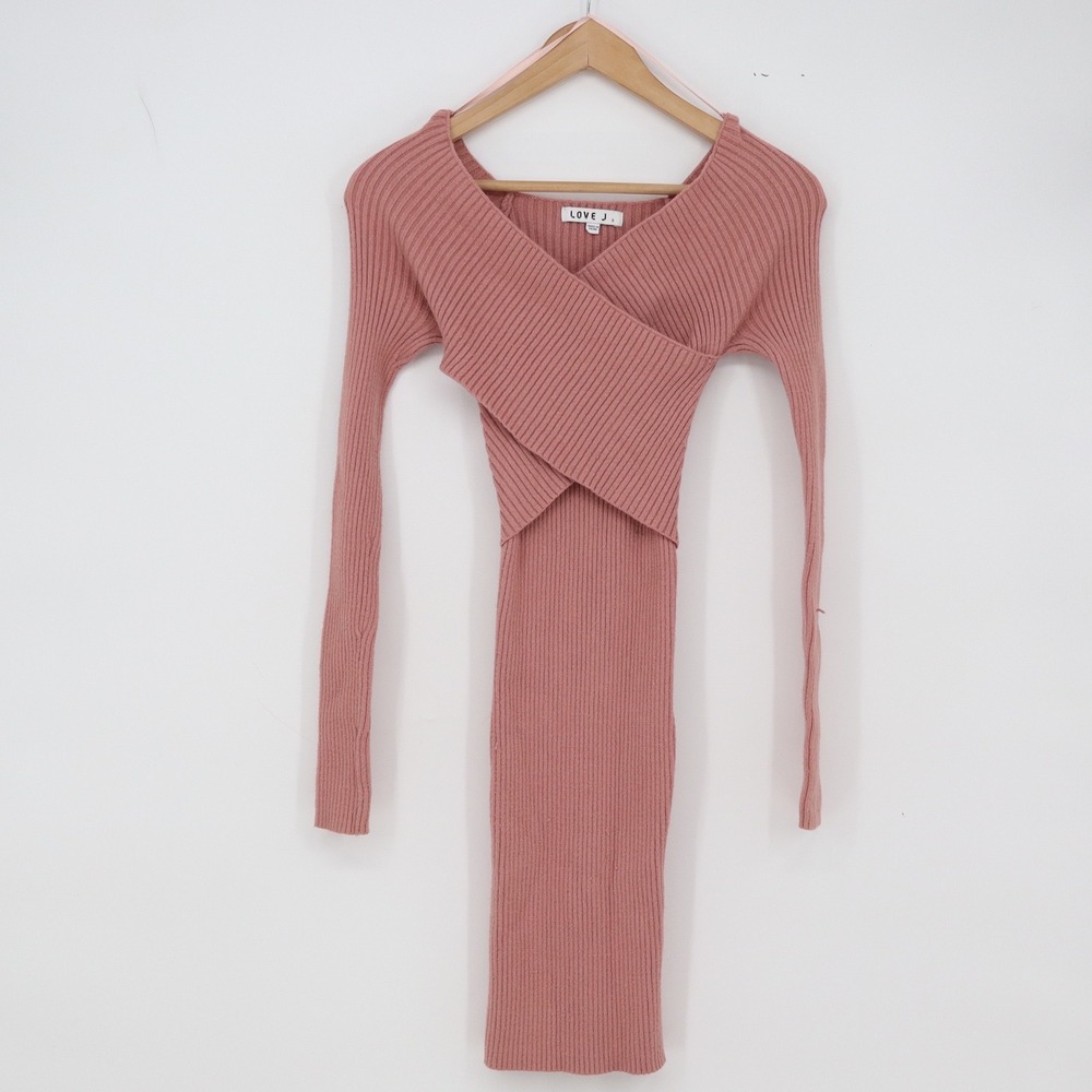 Love J Dress Womens S Mauve Ribbed Wrap Front Long Sleeve Excellent